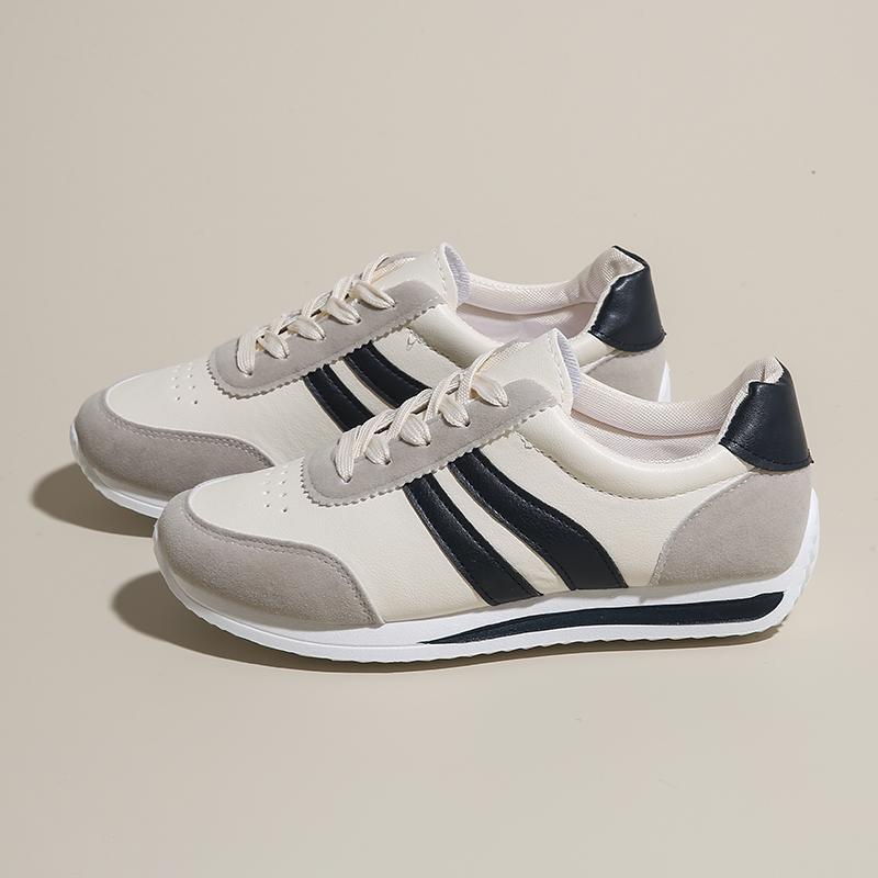 New Women Casual Walking Shoes Flat Lace Up Leather Flat-Bottomed Female  Sneakers Vulcanized Shoes Plus Size 42