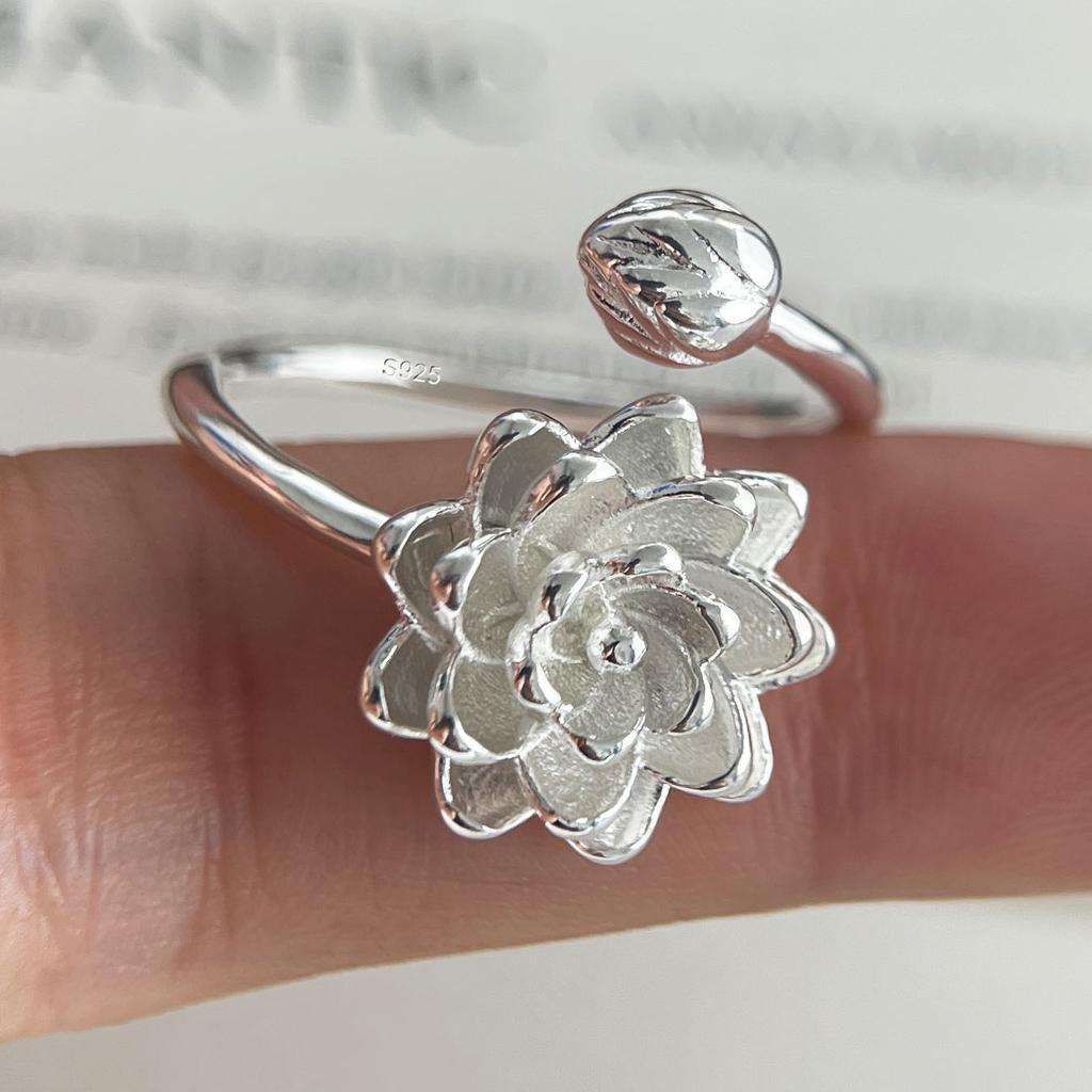 925 Sterling Silber Ringe für Damen Paar Minimalistisch Handgemacht Einfach Großer Blumenring Feiner Schmuck Geschenk Allergievorbeugend