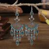 1 Pair Dangle Earrings Bohemian Retro Ethnic Style Long Tassel All-match Decoration Faux Crystal Women Hollow Fan-shaped Drop Earrings