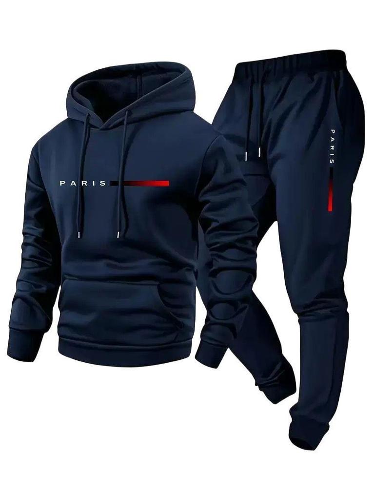 European Size Men's Casual Letter Print Hoodie Set: Unisex Autumn/Winter Hooded Sweatshirt & Long Pants