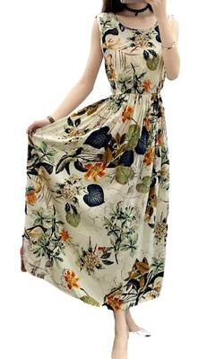Sleeveless Long Hawaiian Resort Dress for Women [1/2style] [Nibunnoichi Style] (NO1, M)