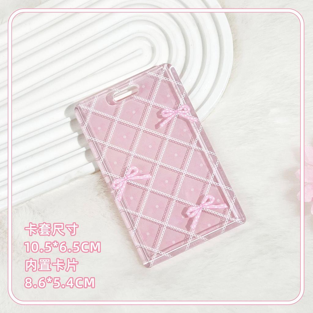 Ins Sliding Cover Card Holder Student Campus Card Holder Lanyard Anti Loss ID Holder Cards Case Bus Card Sleeve with Bow Pandent