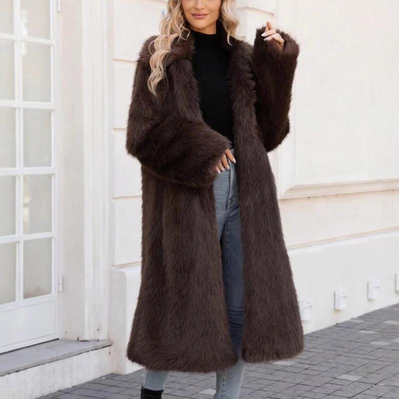 0 imitation fur coat top imitation fox hair long coat warm and cold trench coat