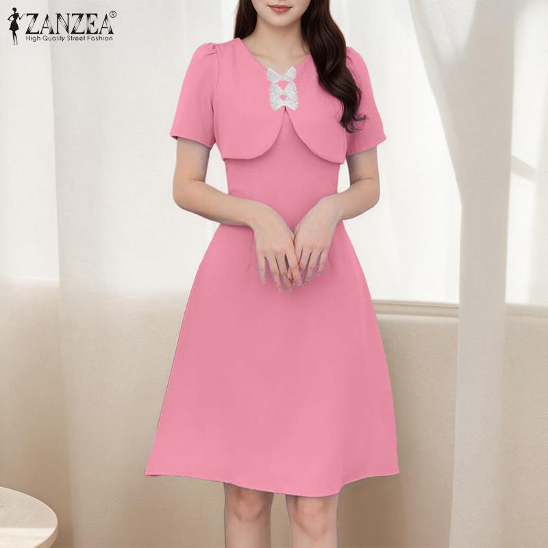 ZANZEA Womens Summer Casual Short Sleeve Elegant Dress