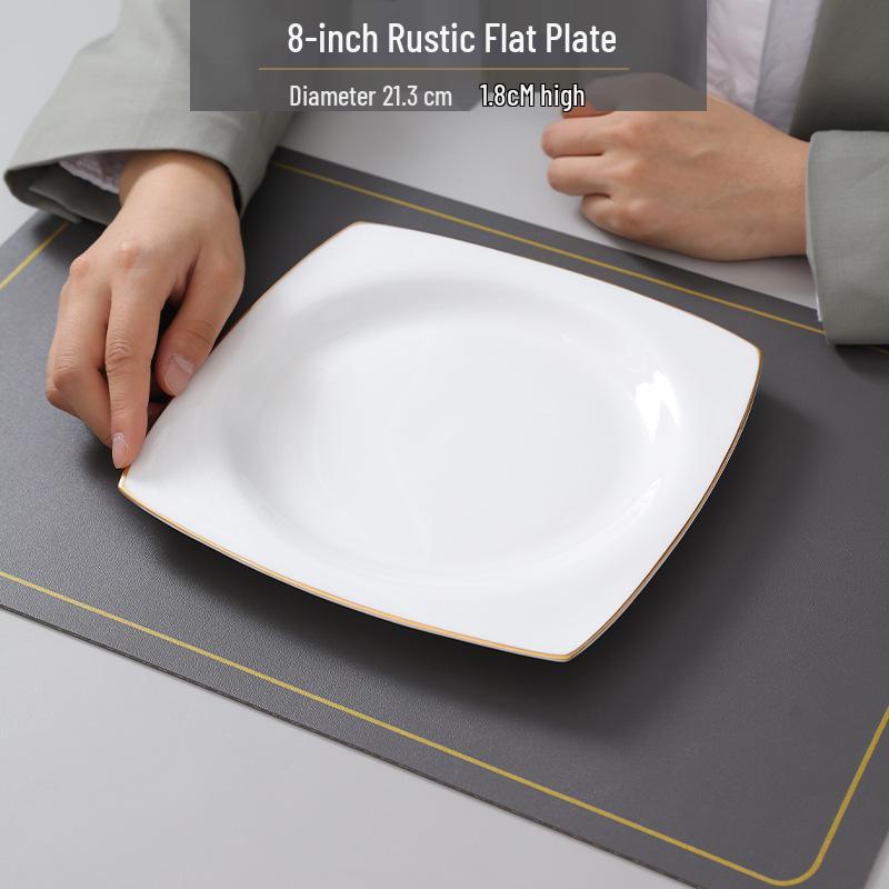 Gold Rimmed Jingdezhen Bone China Flat Plate - Elegant Ceramic Dinnerware for Home & Restaurant