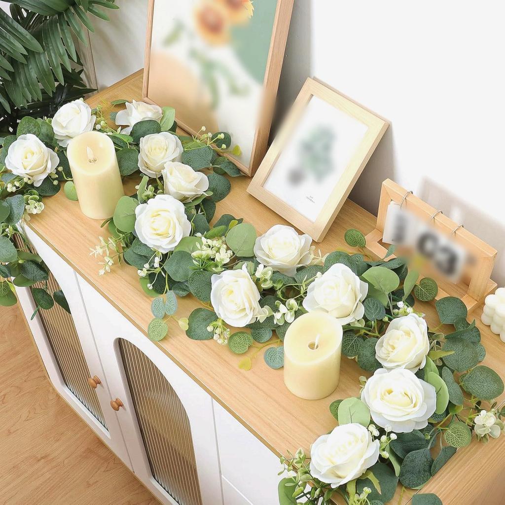 1PC 1.8m Artificial Eucalyptus Vine Fake Rose Flowers Gypsophila Garland For Wedding Home Party Craft Art Table Runner Decor