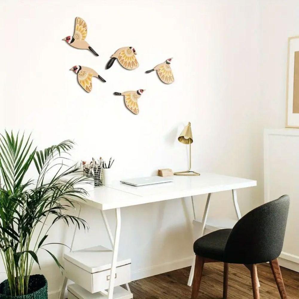 

5Pcs Art Flying Birds Wall Decor Wooden Wall Figurines Sculpture Gift 5 Pcs