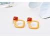 Gold-Plated Square Hollow 925 Sterling Silver Earrings with Southern Red Agate and Certificate for Women