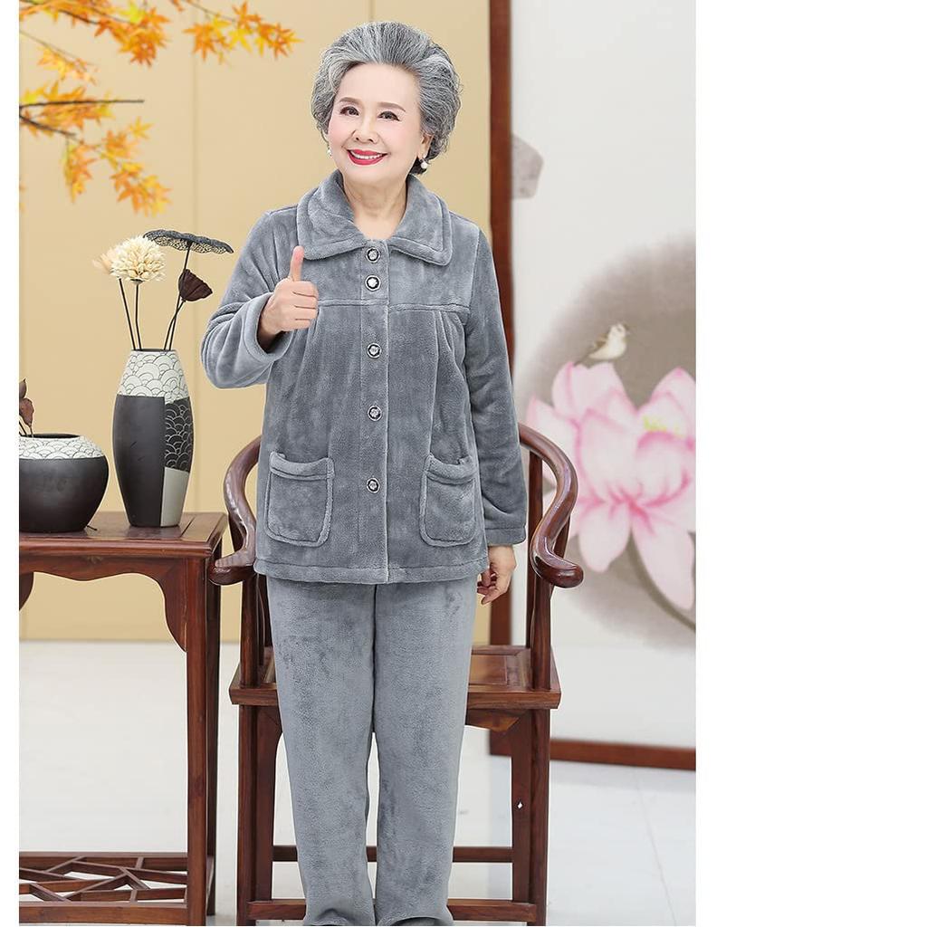 MTKCNTL Winter Loungewear Fluffy and Plus Sizes for Micro Wearable Christmas Gift for Seniors Women's Pajamas, Fleece-Lined Set, Seniors, Open-Front
