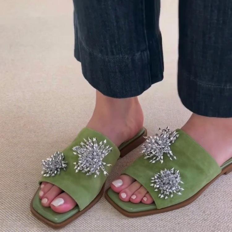 Sheepskin Version~ French Retro Niche One-word Mueller Shoes 2025 New Summer Wear Fashionable Leather Sandals