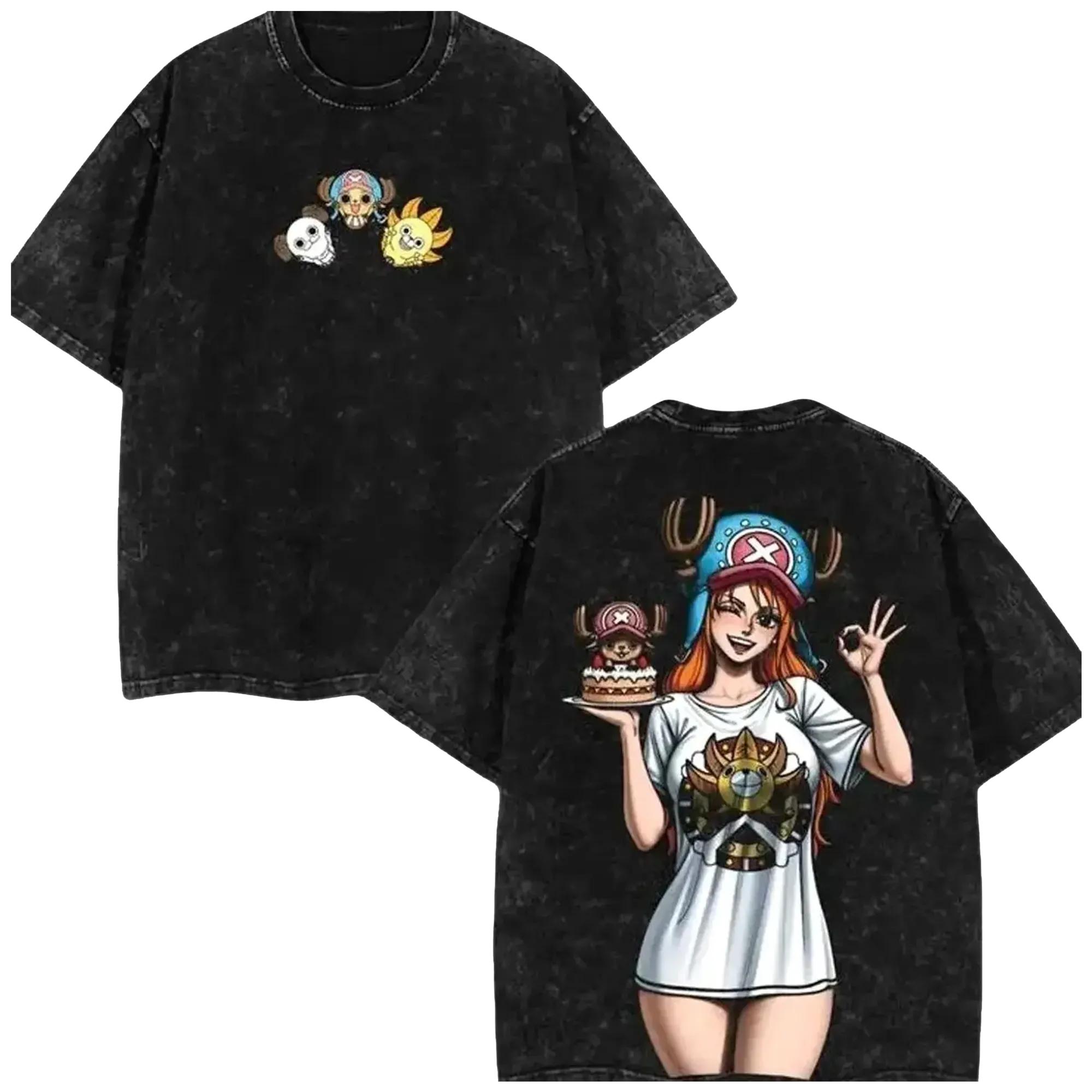 Japanese anime One Piece Washed TShirt summer New Cotton Oversized Nami Harajuku high quality Short sleeves shirt M