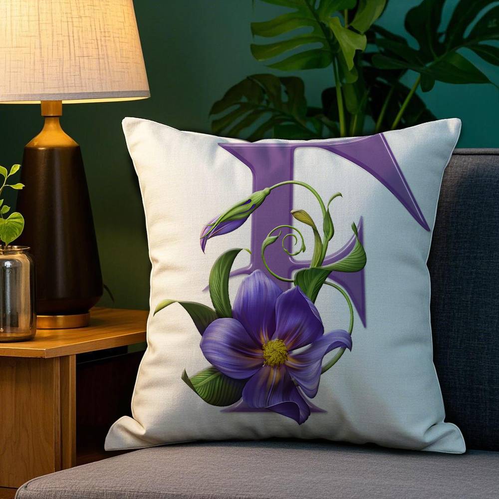 

Simple Purple Flower Letters Pillow Case Plush Fabric Soft Double Sided Print Home Sofa High Quality Cushion Cover Throw 12x12Inch