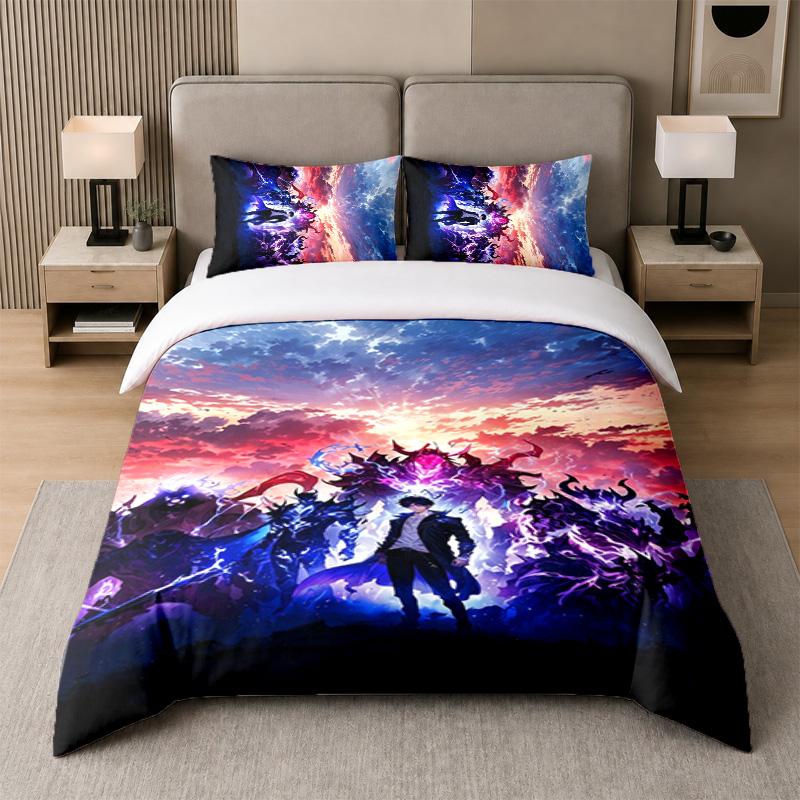 3Pcs Bed Set,Solo Leveling 1 Duvet Cover and 2 Pillowcases, Printed Bedding Decor For Guest Room