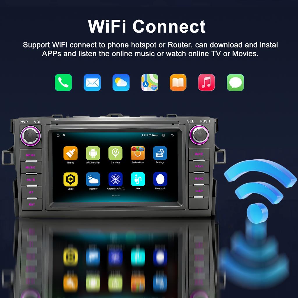 REAKOSOUND Autoradio 7'' Touchscreen Carplay für Toyota auris 2 Din Auto-Multimedia mit Bluetooth Video Autoradio Radioempfänger