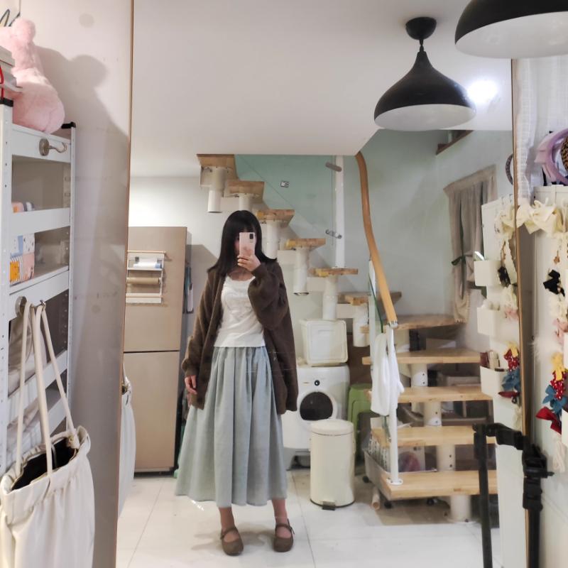 Spring Summer Fresh Solid Midi Skirt Elastic-Waisted Elegant Vintage Ladies Cotton Linen Skirt