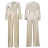 Chic and Comfortable European and American Style V-neck Tie-back Pressed Pleated Plus Size Jumpsuit for Women In Summer
