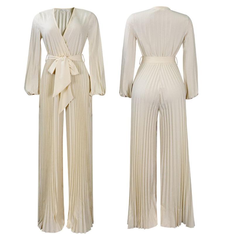 Chic and Comfortable European and American Style V-neck Tie-back Pressed Pleated Plus Size Jumpsuit for Women In Summer