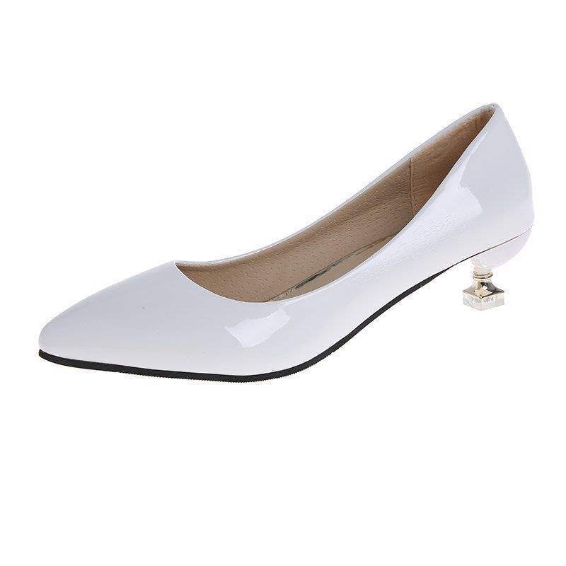 3Cm cat heel low heel spring and autumn thin heel bright leather single shoes pointed black candy color versatile simple comfortable work shoes