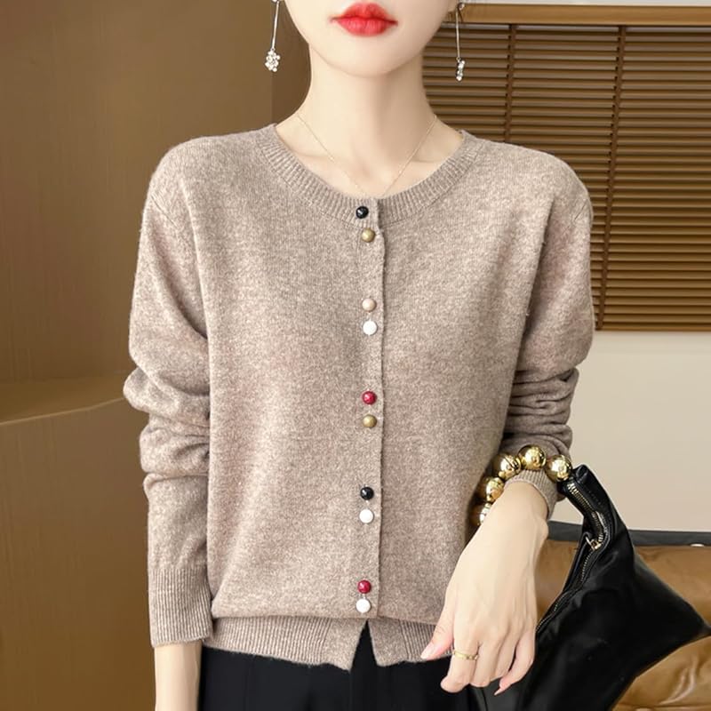 [ODFMCE] cardigan ladies spring office knit Plain color Beautiful big size (JP, alphabet, L, camel)
