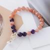 Natural Green Quartz Bead Bracelet for Women Retro Gold Plated Flower Pendant