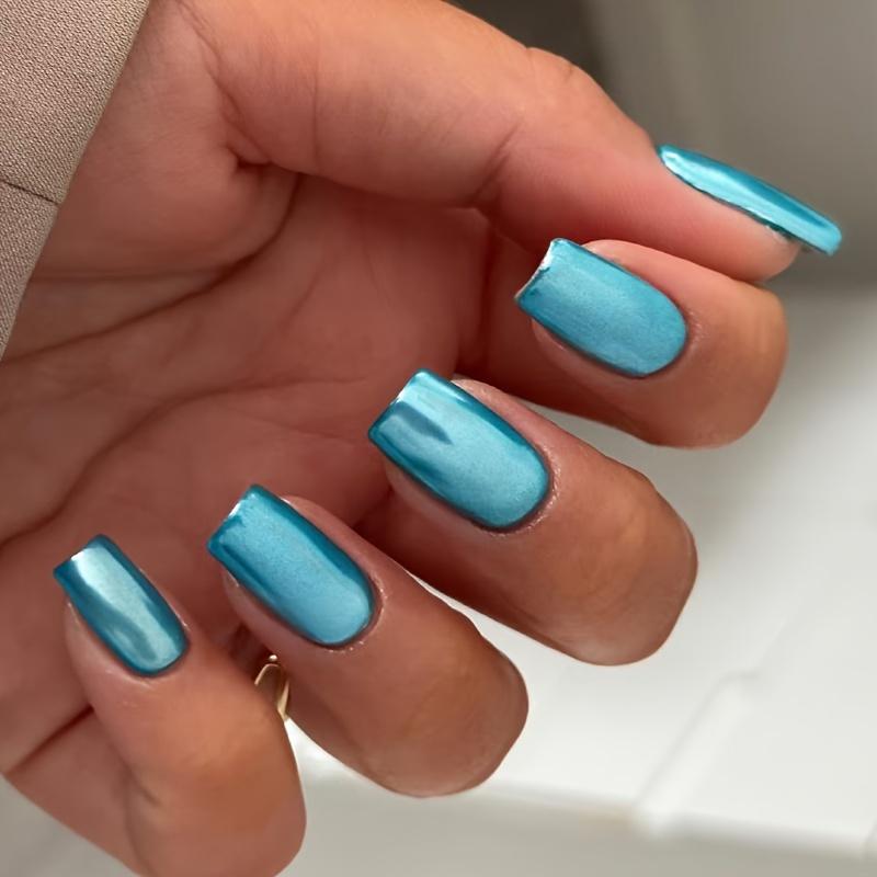 

24 шт./комплект накладных ногтей с прямоугольным зеркальным эффектом, многоцветные, подходят для женщин и девочек синий