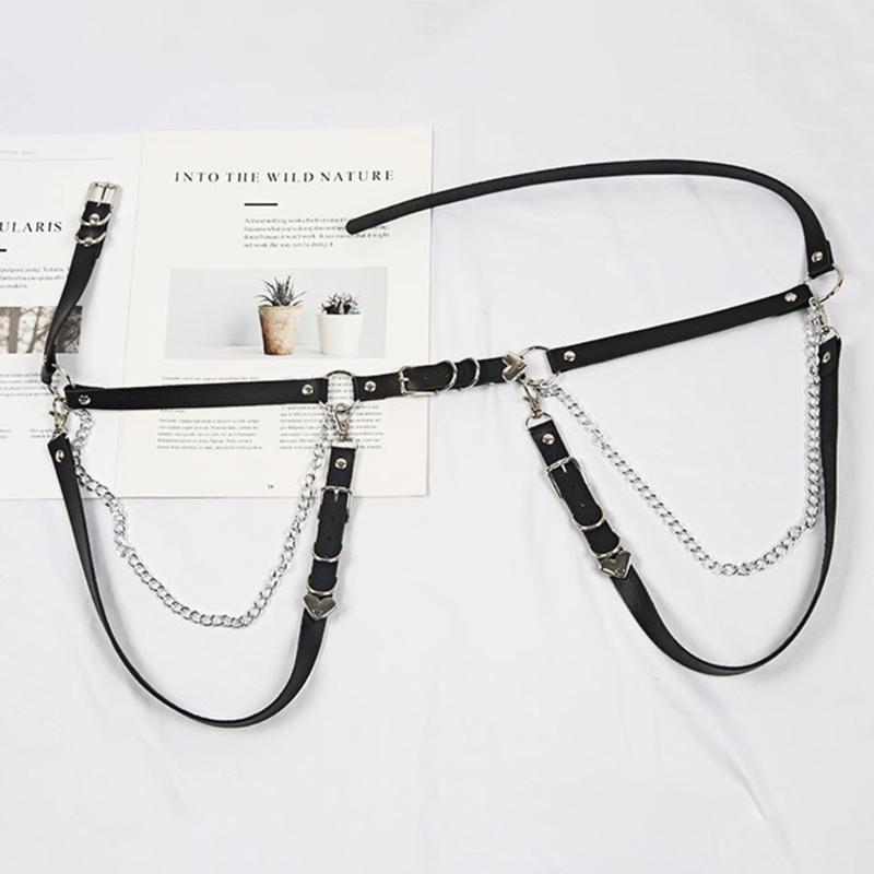 Punk Leather Waist Chain Belt Layered Ring Belly Chains Dance Body Accessories for Women and Girls