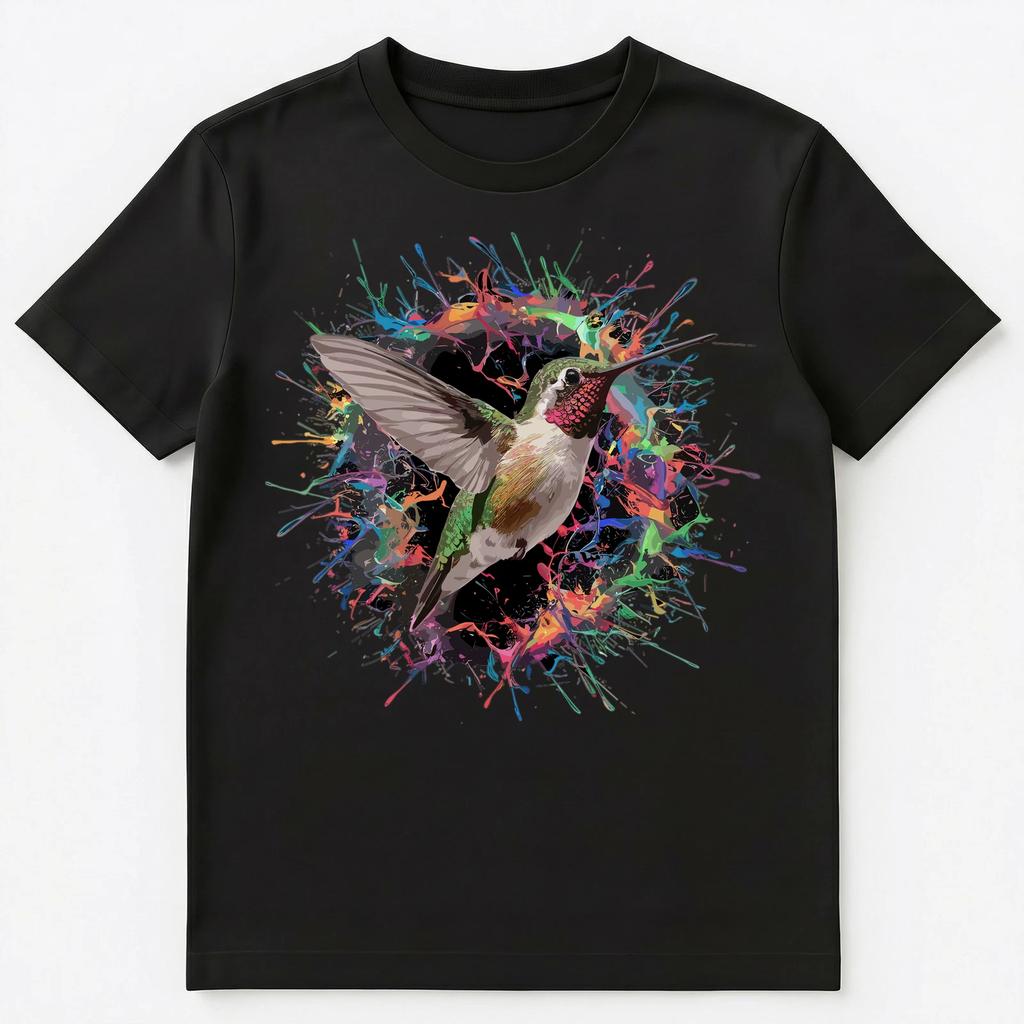 Colorful Paint Splash Cute Hummingbird Art Graphic Unisex T-Shirt