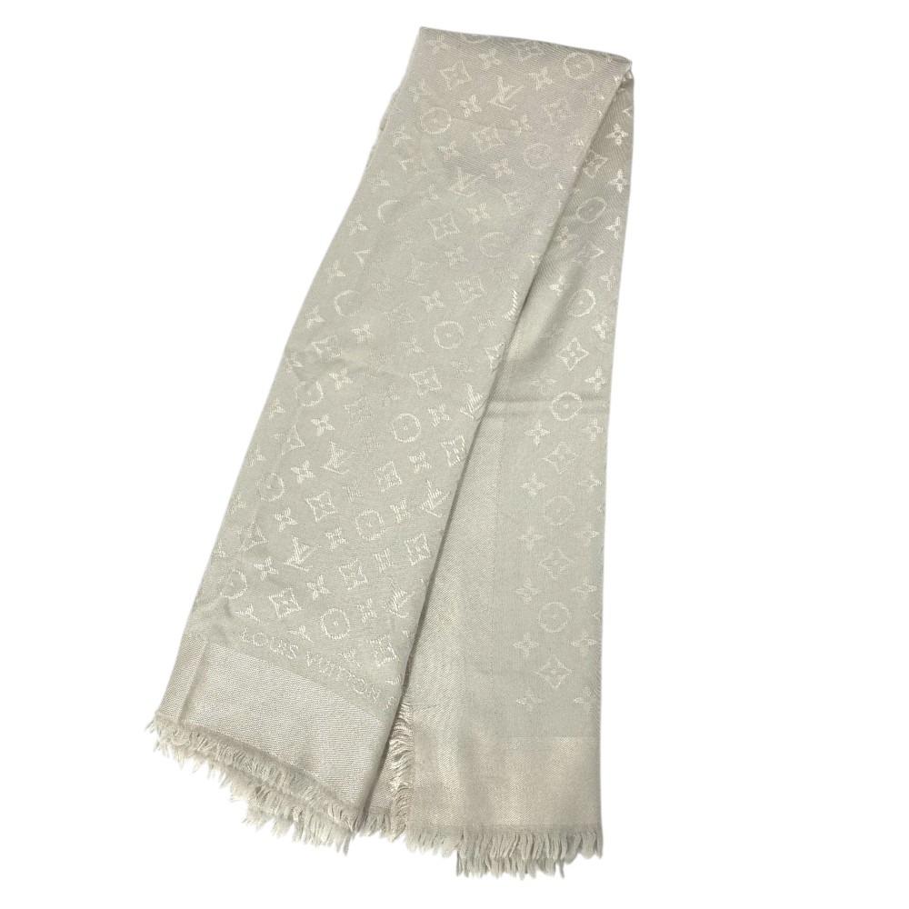 Louis Vuitton M71336 Monogram Shawl Fringe Scarf Stole Large Size Shawl Beige