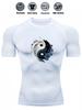 Mens White Compression Short Sleeve T-Shirt Yin Yang Graphic Quick Dry Breathable High Elasticity Gym And Running Athletic Top