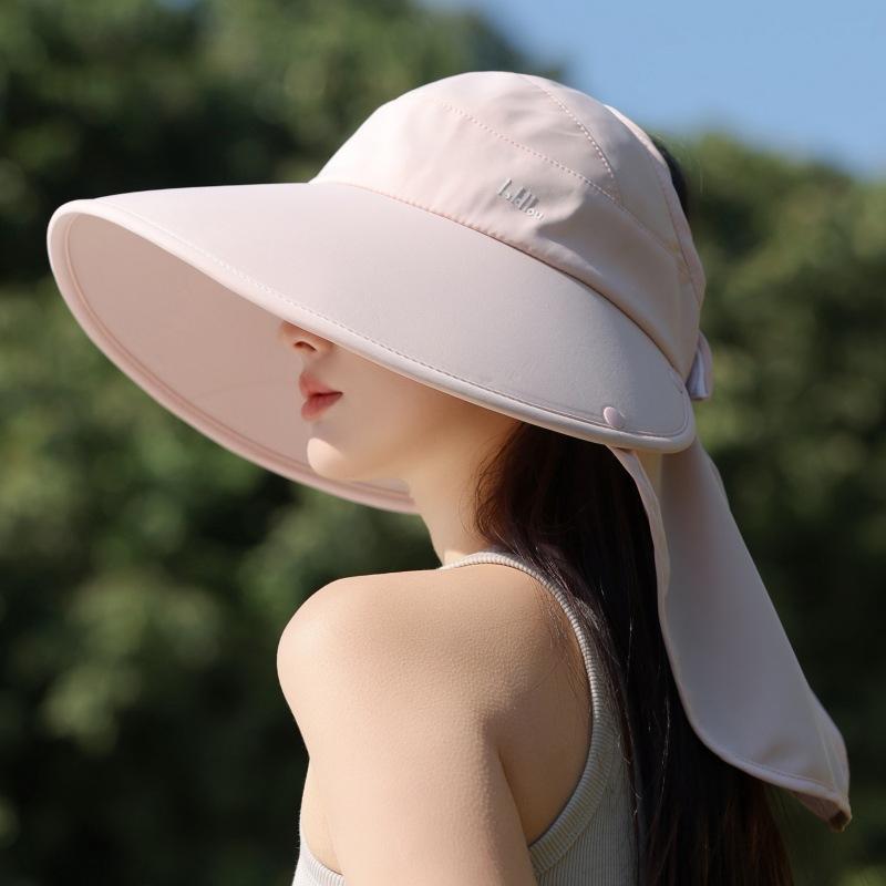 Empty Top Sun Protection Hat Women'S Outdoor Uv Protection Large Brim Tea Picking Hat Empty Top Shawl Neck Protection Sun Hat