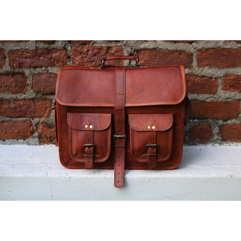 Leather Messenger Bag Laptop Case Office Briefcase Gift for Men Computer Distressed Shoulder Bag