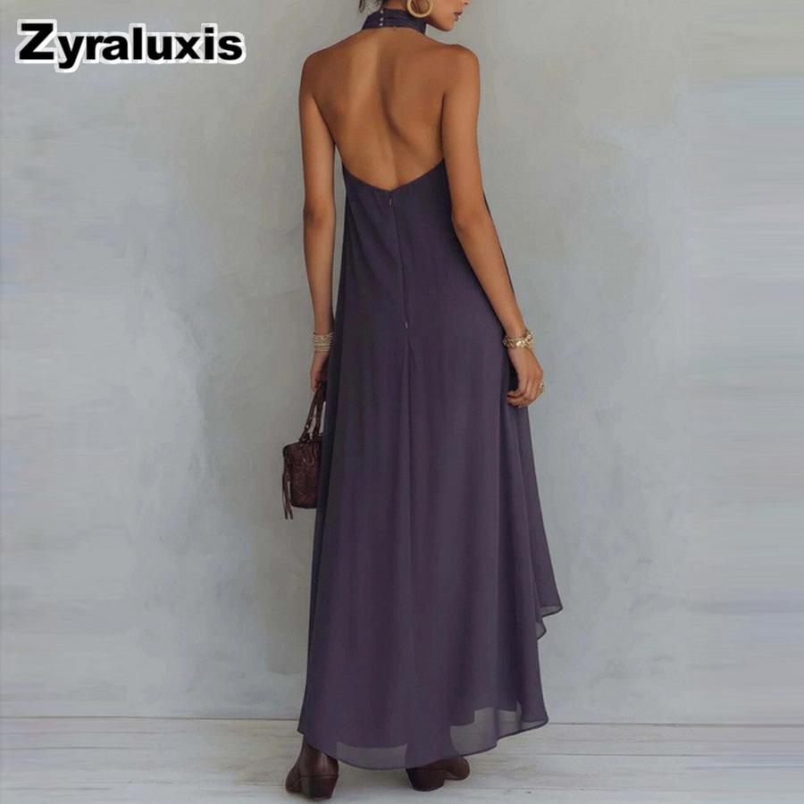 Wind New Purple High Neck Sleeveless Ruffled Hem Dress Casual Fashion Maxi Dress