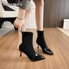 Autumn Patchwork Back Zipper Pointed Toe Stiletto Black High Heels Ankle Boots Versatile Short Boots for Women Elegant Footwear