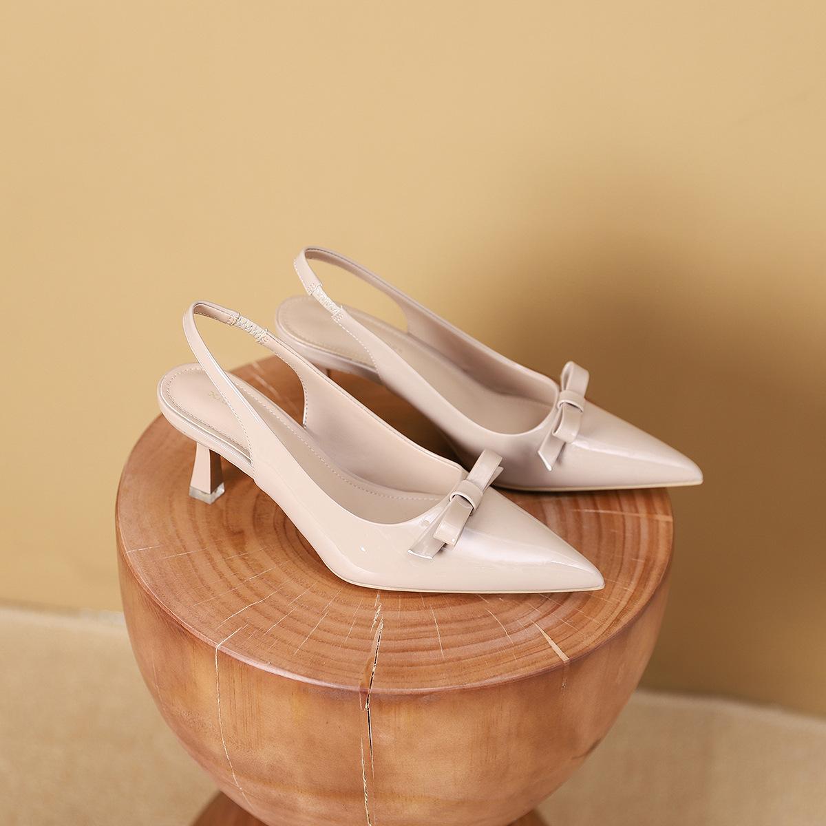 

699-113 Модные туфли-лодочки на высоком каблуке с острым носком, женственные, с французским бантом, на тонком каблуке, с пустой носочной частью, женская обувь 40 хаки