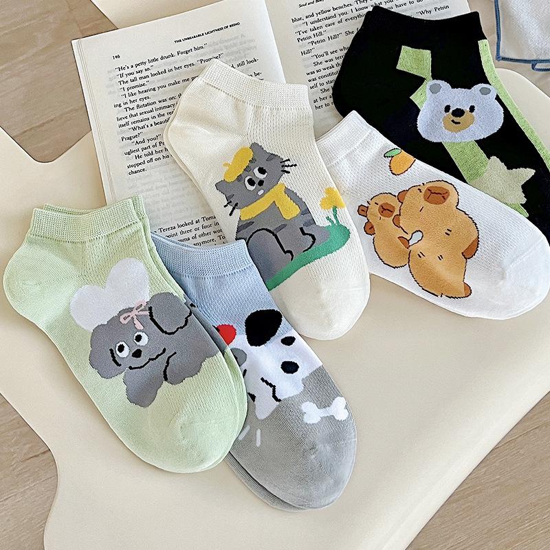 5 Paar Damen Sommer Mesh Dünne Unsichtbare Silikon Rutschfest Nicht Abfallend mit Niedlichen Bootssocken