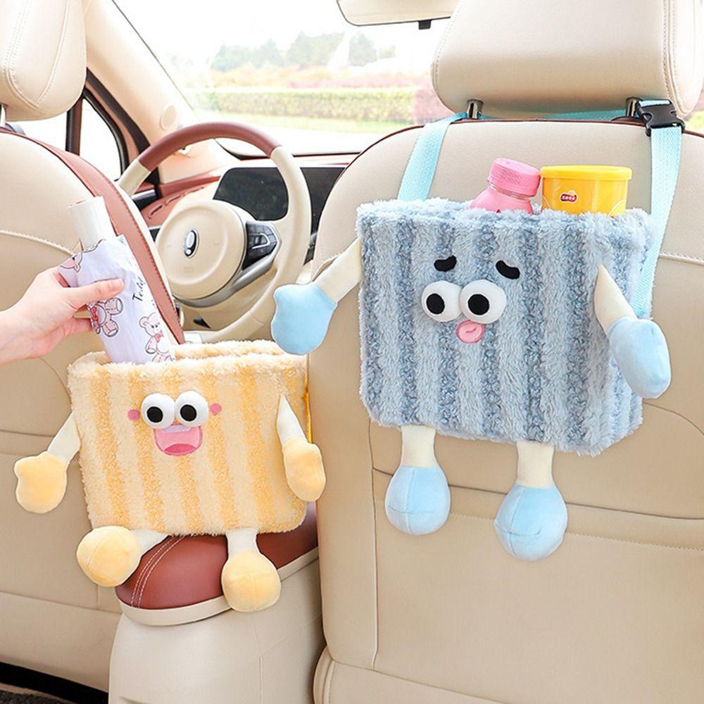 Plush Car Trash Can Hanging Car Mounted Tissue Box Car Umbrella Storage Case  Home Decoration