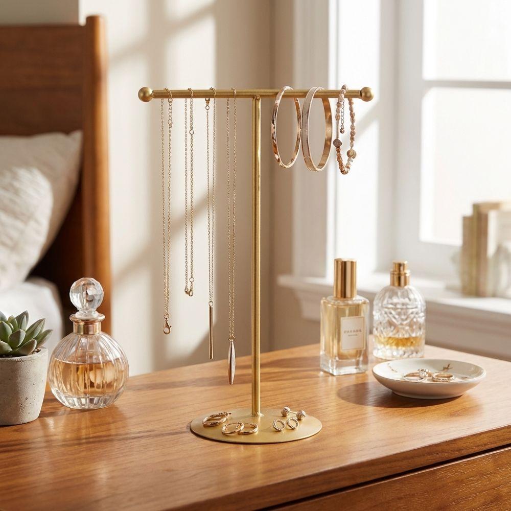 Metal Frame Jewelry Display Stand Horizontal Bar Jewelry Storage Rack  Counter Display