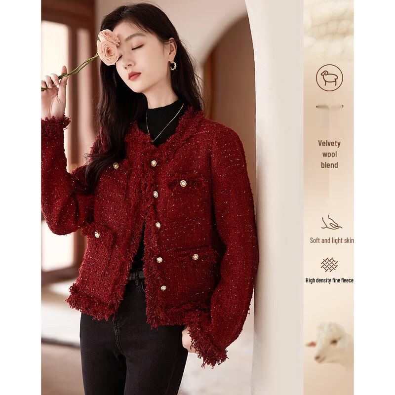 

Женское элегантное зимнее твидовое пальто из шерстяной смеси L