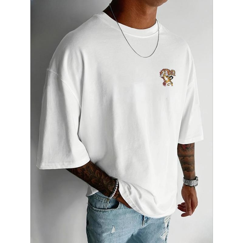 European sizes Men'S T-Shirt Featuring a Dragon And Tiger Design | Patterned Tee for Men | Vintage And Nostalgic Style