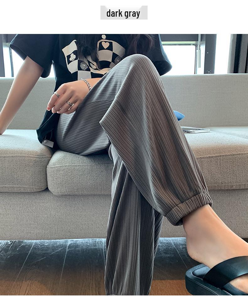 Damskie letnie spodnie haremowe z zielonego jedwabiu lodowego 2024: Wyszczuplające, drapowane, cienkie spodnie dresowe do sportu