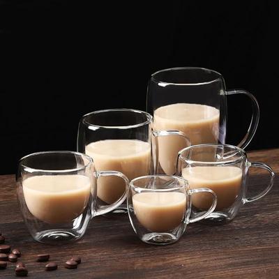 Double Wall High Borosilicate Glass Mug Heat Resistant Clear Water Coffee Cup With Handle
