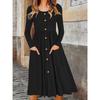 DICFY Women's Fashion Autumn Winter Solid Color Print Long Sleeve O-Neck  Casual Dresses