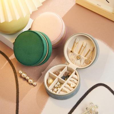 Velvet Round Portable Jewelry Storage Box for Earrings, Necklaces, Rings, and Ornaments