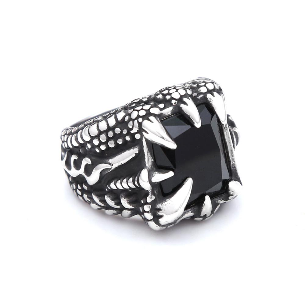 Gothic Vintage Dragon Claw Ring Punk Hip Hop Stainless Steel Black Stone Rings For Men Women Fashion Party Jewelry Accessories