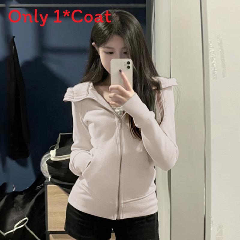 Felpa con cappuccio da donna autunnale in cotone elasticizzato con tasche e zip per abbigliamento casual