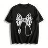 Dunkler Totenkopf Stethoskop Schleife Print Edgy Medizinischer Stil Oberteil Reines Baumwoll-T-Shirt