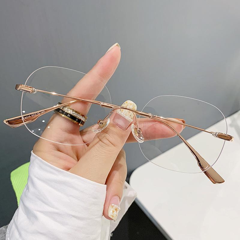 

Анти-синие плоские очки для женщин, металлическая оправа без оправы полигональная оправа очков может быть оснащена оправой очков для близорукости розового золота