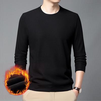 Autumn and Winter Men's Waffle Velvet Thickened Warm Sweatshirt Casual Versatile Solid Color Bottoming Shirt Sweatshirt for Men