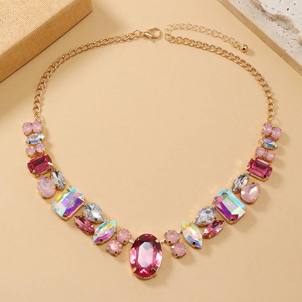 French Vintage Waterdrop Crystal Choker Necklace for Women Elegant Rhinestone Statement Collar Chain