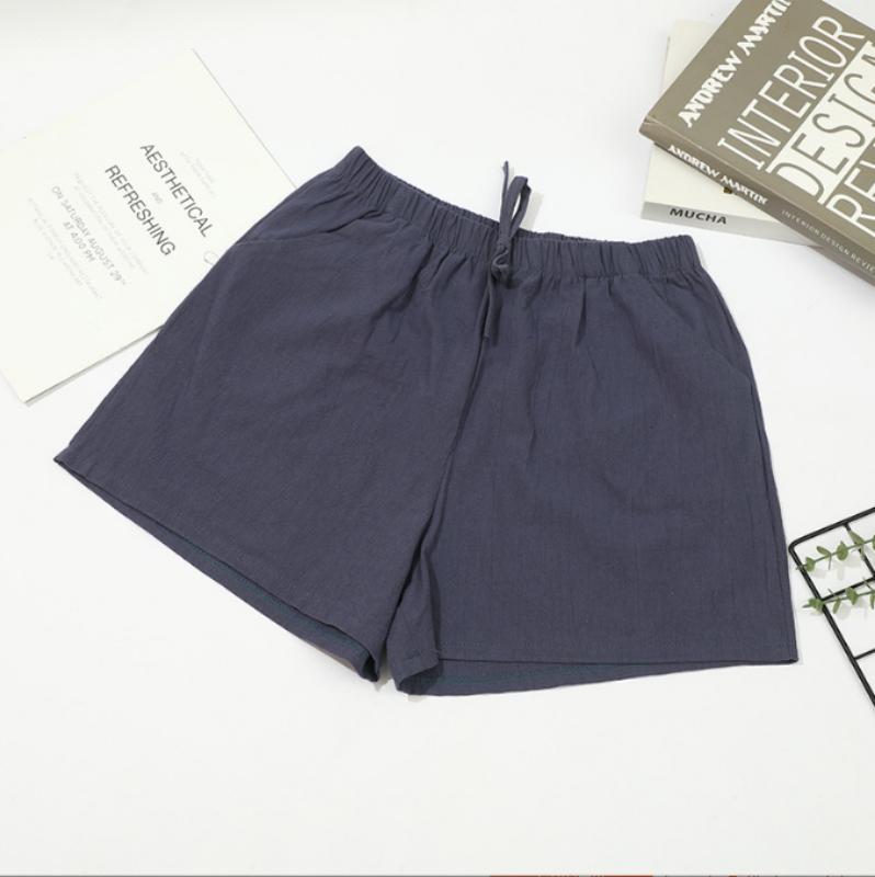 Women's Summer Solid Color High Waist Linen Loose Casual Thin Wide Leg Cotton Linen Shorts Loose Casual